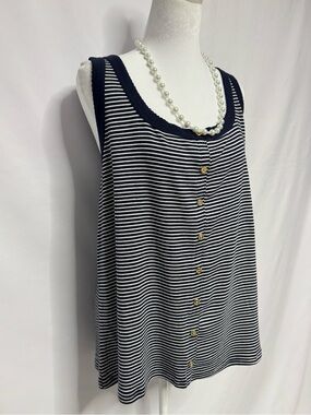 🌸 NWT Terra & Sky Striped Tank Top Sleeveless Blouse Buttons Size 3X Plus ⚓